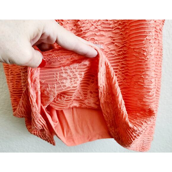 Calvin Klein Orange Lace Overlay Top XXL Lightweight Soft Stretch Short Sleeves - Picture 2 of 6